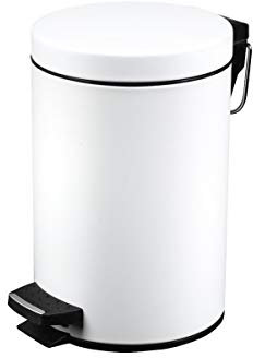 CAMPALO Abfalleimer, Kosmetikeimer mit Deckel 5 Liter, Ø 20 x H29 cm, Metall Mülleimer, mit herausnehmbarem Innenbehälter für Abfälle, Trittmechanik, für den Innenbereich. Weiss.