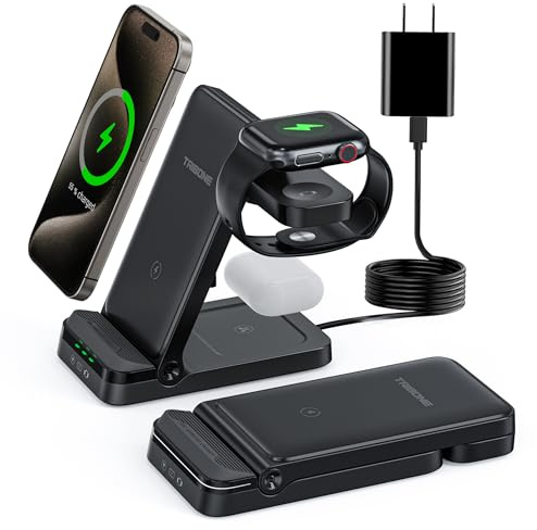 Tribone Kabelloses Ladegerät, 3-in-1, faltbares Schnellladegerät für iPhone 15, 14, 13, 12, 11 Pro Max, XR, XS, 8 Plus, für mehrere Geräte, für Apple Watch 9, 8, 7, 6, 5, 4, 3, 2 SE, für AirPods Pro