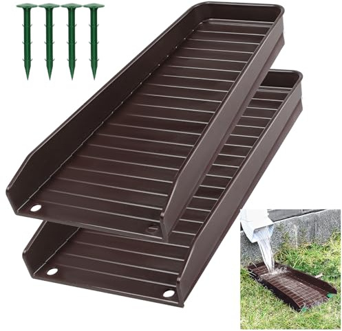 HAHOME 2 Pack Gutter Downspout Extensions, Rain Gutter Downspout Splash Block,Drain Water Downspout Diverter, Gutter Splash Guards for Rainwater Drainage,16.3Inch (Brown)