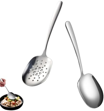 2 Stück Servierlöffel Set Servierlöffel und Geschlitzte Löffel aus Edelstahl Großer Löffel Servierlöffel für Familien und Hotels