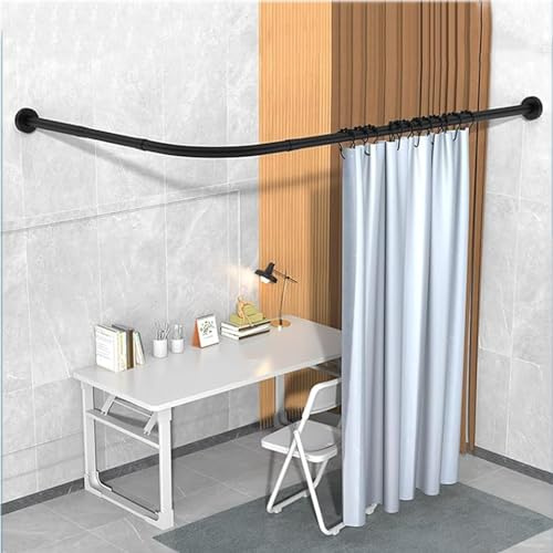 Duschvorhangstange L Form Ohne Bohren Edelstahl,Verstellbare Duschstange Für Duschvorhang, Ohne Deckenhalterungen, Rostfrei, Für Badewanne & Dusche - Schwarz(Size:D 70-95cm x 105-165cm,Color:Schwarz)