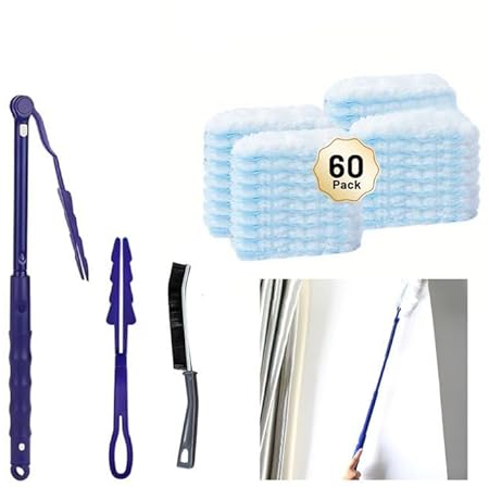 Esoes 63 Stück Staubmagnet Nachfüllpack mit 1 Handgriff,Duster Staubmagnet Stab 360° Staubwedel Teleskop für Staubtücher Reinigungsstaub Staubtuch Nachfüllung für für Allergene Tierhaare, Gegen Staub