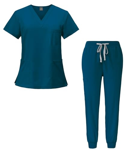 Meichoon Tuta Medica Top a Maniche Corte con Scollo a V e 3 Tasche Pantaloni Aderenti ad Asciugatura Rapida Vari Colori e Taglie Unisex DK05