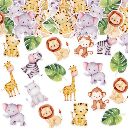 Blumomon 40Pcs Edible Jungle Safari Animal Cupcake Toppers Happy Birthday Edible Cake Decor for Kids Wild Jungle Animal Theme Party Supplies Celebrating Party Events Baby Shower Party Supplies