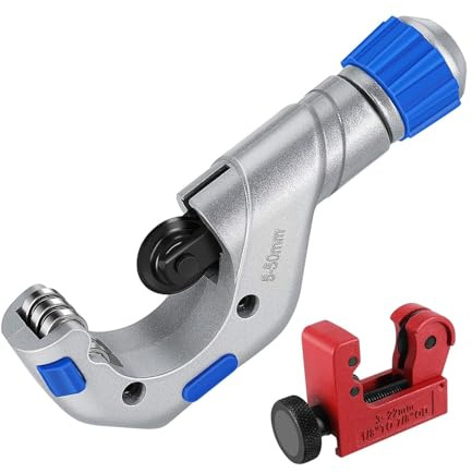 Flexzion Tagliatubi in rame da 1/4 a 2 con mini tagliatubi da 1/8 a 7/8, set di tagliatubi facile da usare per tubi in rame, PVC, alluminio, ottone, acciaio inossidabile e riparazioni domestiche