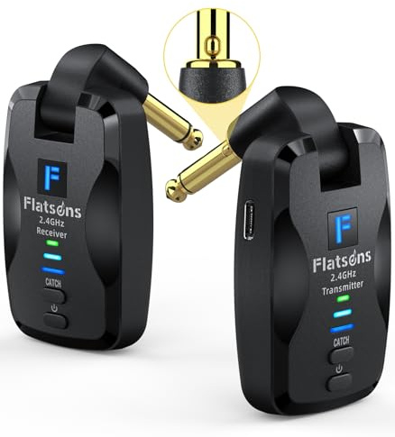 FW2D Sistema de guitarra inalámbrico exclusivo enchufe silencioso, receptor transmisor de guitarra inalámbrico de 2.4 GHz, transmisor de guitarra inalámbrico de trabajo de 10 horas, recargable USB C