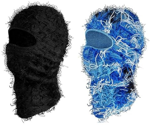 Namvo Sturmhaube im Used-Look, gestrickte Skimaske, volles Gesicht, Winddicht, warm, Coole Mütze, für Motorradfahren, warme Winter-Gesichtsmaske, besondere Party-Verkleidung für M?nner, 2 Stück