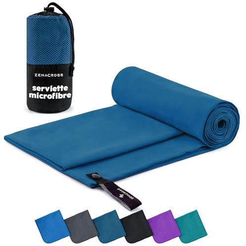 ZENACROSS - Mikrofaser Handtuch 160x80 cm - L - Reisehandtuch | Schnelltrocknend · Fitness Handtuch · Sport · Mit Transportbeutel · Camping · Outdoor · Absorbierend · Marineblau