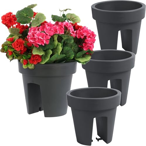 botle Uppsättning av 3 stycken balkonglådor blomlåda räckslåda balkonglåda räckmatta ø 24,5 cm | 5 l antracit balkong blomlåda oval