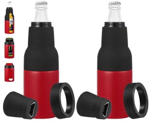 PATIKIL Slim Can Cooler, 2 Pcs 12oz Skinny Can Insulated Beer Sleeve Drink Holder with Bottle Opener for Beer Soda Coffee Regular Cans and Bottles, Red