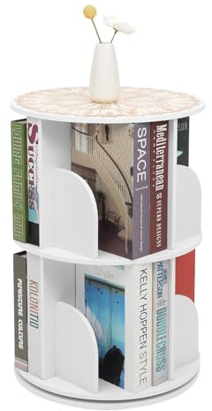 vinnyooc 360° Drehbares Bücherregal, 2 Stöckiges Bücherregal, Freistehendes Standregal Multifunktionales Display Regal für Schlafzimmer Arbeitszimmer Wohnzimmer
