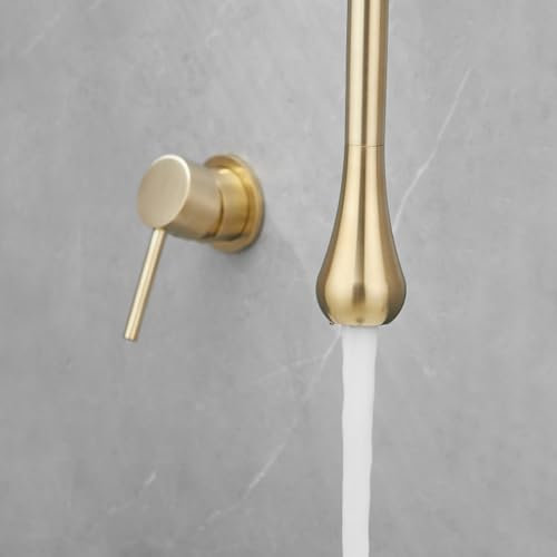 BiaoTeng Hanging Tap Ceiling Taps Concealed Bathroom Sink Tap Single Handle Brass Hot and Cold Wall Taps for Bathroom Basin for Bathroom Brushed Gold