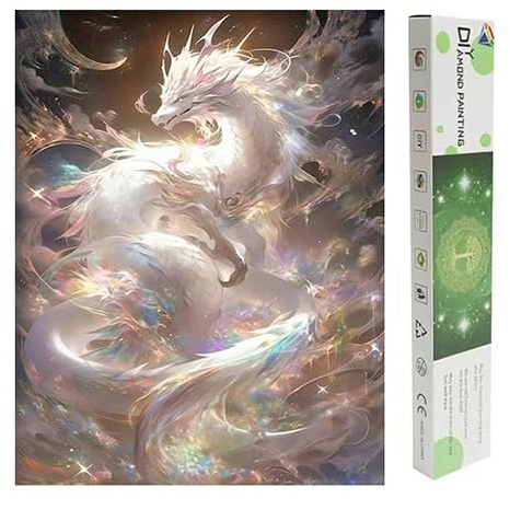 DCIDBEI Diamond Painting Drachen Neon Weiß 40x50cm Diamond Painting Erwachsene Drache Diamant Painting Bilder Drachen Malen nach Zahlen Drache Klebebild Fluoreszierend Fantasie Dragon Verpackung Box