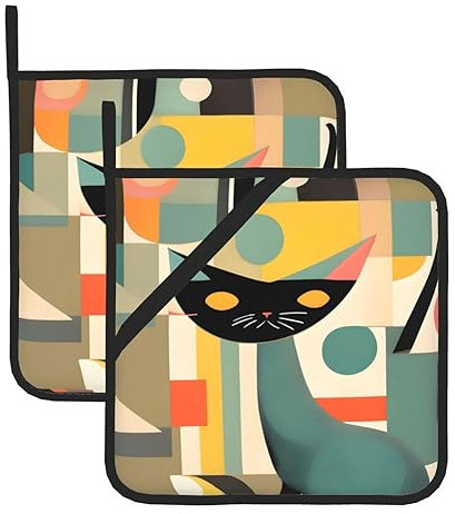 Set di presine isolanti con stampa di gatti della metà del secolo, presine per cucina, adatto per microonde, forno e barbecue all'aperto