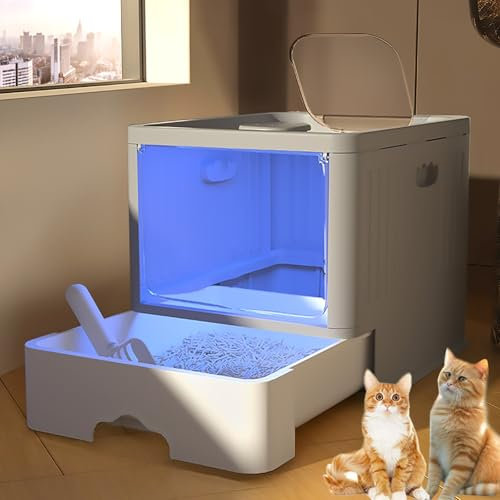 UKLULUAMZ Caja de Arena, Caja de Arena para Gatos, Tipo cajón Inodoro para Gatos, Bandeja de Arena para Gatos, Caja de Arena para Gatos Cubierta con Tapa, con Pala (Gris)