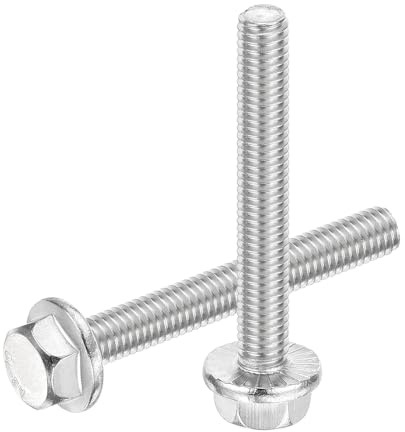 QUARKZMAN 5Pcs M6 x 45mm Tornillos Hexagonales Con Brida Dentada Plateado | Tornillos Hexagonales Con Cabeza Brida, 304 Acero Inoxidable, Para Hogares Herramientas Máquina Y Proyectos DIY