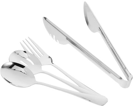 ABOOFAN 1 Impostato Set Di Posate in Acciaio Inossidabile Stoviglie Cenare Buffet Utensili Forks Argenteria Argento Scanalato Utensile Cucchiai Da Portata Silver