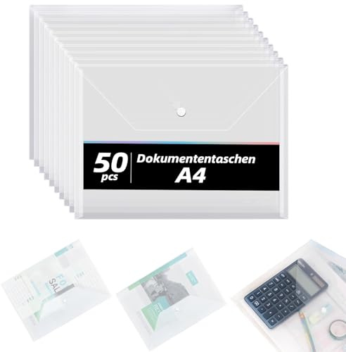 50 Pcs mappen A4 Dokumententasche a4 transparente Dateibag A4 Dateibeutel für Schulen, Büros und Organisation von Gegenständen