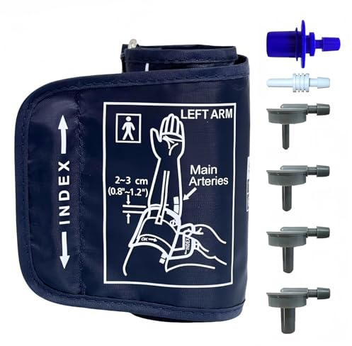 Brazalete de presión arterial de tamaño pequeño de 17 a 22 cm con 6 conectores, manguito ajustable para máquinas de presión arterial compatible con otros monitores BP, puños de repuesto para brazos de