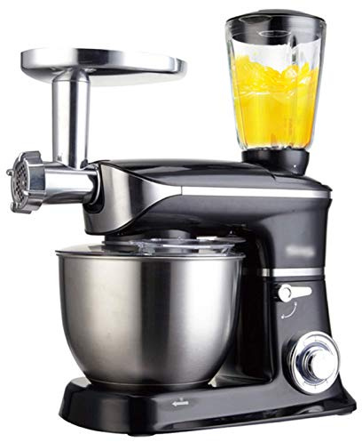 Mixeur sur socle 3 en 1, 6,5 L, 1 300 W, robot culinaire électrique 6 vitesses, avec crochet pétrisseur, fouet, batteur et hachoir à aliments, noir