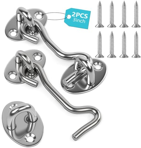 vsshe Gancio Finestra, 2 Pezzi Gancio Chiusura Porta, 4 Inch Gancios Chiusura Porta Gancios Finestra Chiavistello per Porta, con 8 Viti di Montaggio, per Finestra, Portas Scorrevole, Armadio-argento