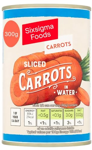 Sixisgma Foods Sliced Carrots in Water (12 x 300g) - Ready to Use, Tender & Naturally Sweet Veg - Perfect for Quick Meals, Soups, Stews, Salads & Sides (Case of 12)