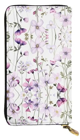 LLKGOT Rhododendron Illustration Pattern Pattern Women's leather long handheld wallet large capacity credit card zipper bag