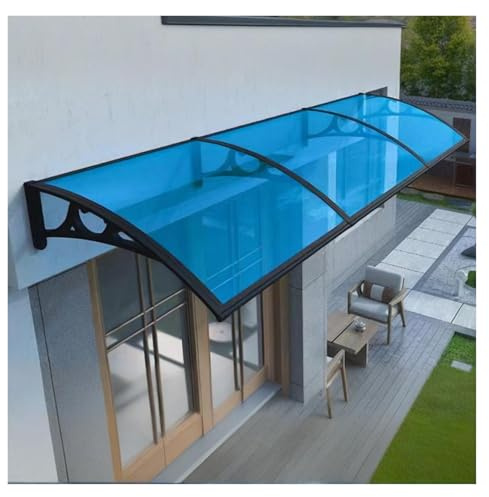 Auvent De Porte Et Fenêtre en Polycarbonate, Panneau Bleu Et Support Noir, Marquise De Porte Extérieure, pour Terrasse, Entrée, Garage, Balcon, Véranda(60x160cm/24x63in)