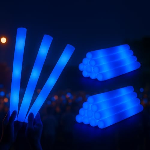 zenda club Set di 96 bastoncini luminosi a LED, 48 cm, colore: blu – Baton luminoso fluorescente in schiuma – 3 modalità di illuminazione – Glow Sticks per matrimoni, compleanni, concerti, festival