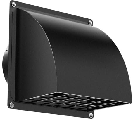 HG Power 100mm Vent Cover Outside Wall – Metal External Vent Cover with Non-Return Flap & Removable Mesh, 4 Inch Extractor Fan Vent Cover for Bathroom Fan, Dryer, Kitchen Cooker Hood (Black)
