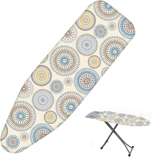 Extra Large Ironing Board Cover, Adjustable 120-124x36-40cm, Natural Cotton, Scorch Resistant with Padding and Elastic Band for Steam Iron