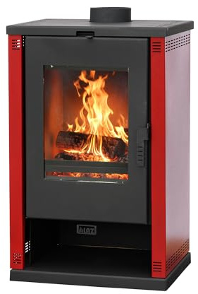 ALAZ Mouse K9-MAX Kaminofen 10 kW – Holzofen Burgunderrot | Brennraum mit Schamott & großem Sichtfenster | Für Holzscheite bis 50 cm | Griffdesign +2 cm verbessert | Energieeffizienzklasse A+
