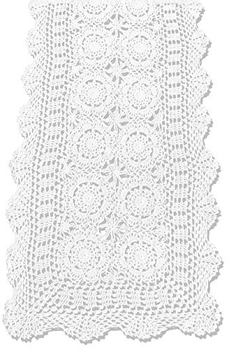 KEPSWET Cotton Handmade Crochet Lace Table Runner White Rectangle Coffee Table Dresser Decor (14x36 inch)
