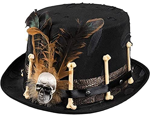 Boland 72181 - Voodoo-Hut Nana, Zylinder mit Knochen, Federn und Totenkopf, Kopfbedeckung, Wunderheiler, Kostüm, Karneval, Mottoparty