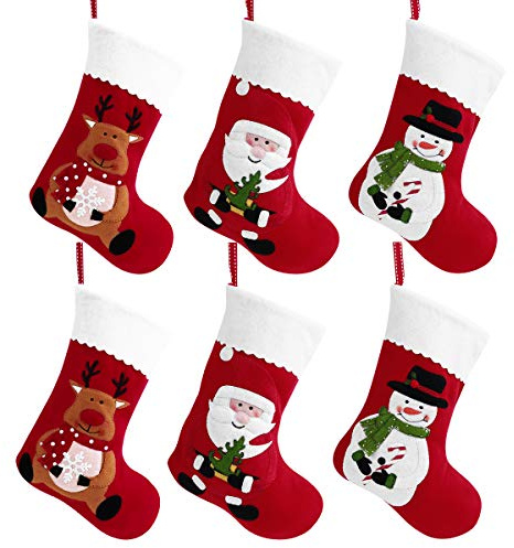 Christmas Holiday Stockings Christmas Hanging Bags 6PCS Red Felt Xmas Tree Decorations Santa Snowman Reindeer Treat Bag (sock1)