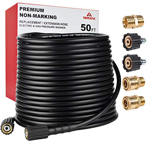 YAMATIC Pressure Washer Hose 15M/50FT with M22 & 3/8 Quick Connect, Kink Resistant 1/4 Extension Replacement High Power Washer Hose for Ryobi, Troy Bilt, Greenworks, Honda, 3200 PSI/220 Bar
