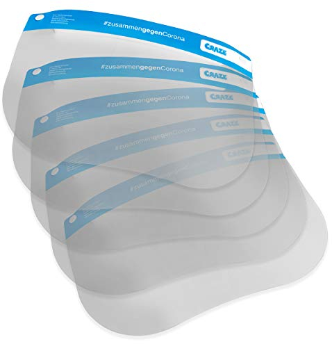 CRAZE Gesichtsvisier Face Shield 5er Set Kunststoff Flexible Spuck-Maske mit Anti-Fog Antibeschlag Beschichtung 5 Stück gepolstert 28308, 5 Visiere