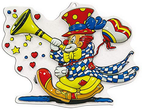 NET TOYS Lustige Wanddeko Clown mit Tröte 30 cm - Originelle Party-Dekoration Harlekin Raumdeko - Genau richtig für Fasching & Karneval