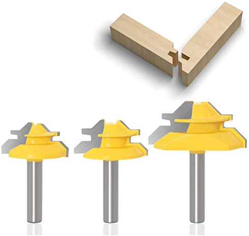 APlus 3tlg. 8mm Verleimfräser Gehrung Verleimfräser Oberfräse 45 Grad Lock Miter Router Bit Holzbearbeitung Fräser Schneidwerkzeug für Graviermaschine Trimmmaschine