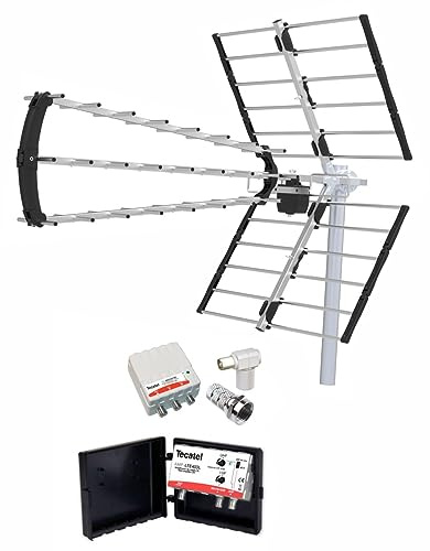 Kit Antena TV 13 dB+ Amplificador 40 dB 2 UHF + Fuente Alimentación 2 Salidas + Conexiones