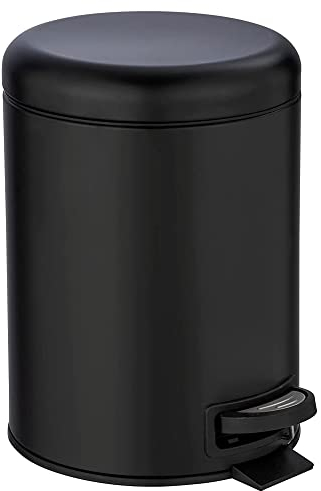 WENKO Treteimer Mod. Leman, 5 Liter, mit herausnehmbarem Einsatz, aus lackiertem Stahl, 21 x 24 x 28 cm, Schwarz