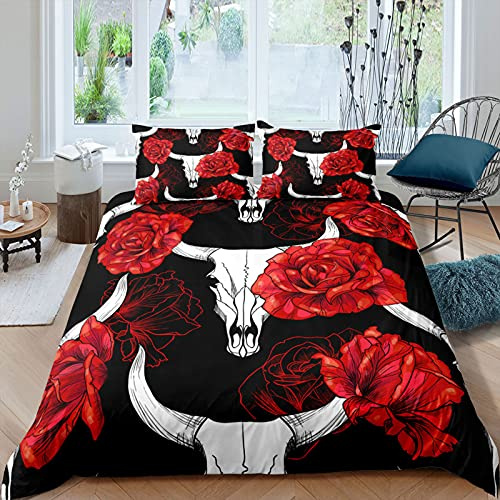 Duvet Cover Black Bedding Set Plants Flowers Pattern Quilt Cover Modern Ethnic Style With Zipper Closure and Pillowcase (Style 1, Double Size 200 * 200cm)