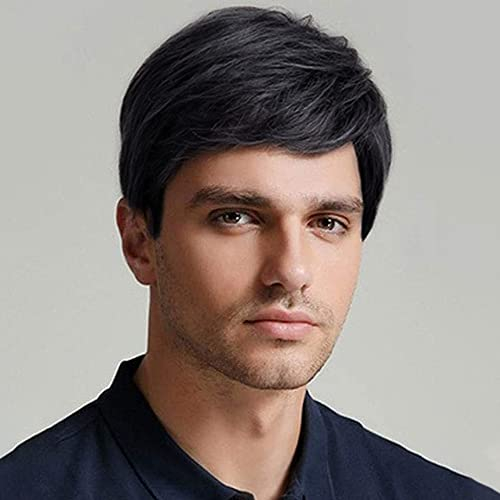 QUEENTAS Mens Wig Short Hair Wigs for Men 70s 80s Short Wigs for Men Synthetic Hair Wig for Cosplay Halloween Daily Use(Black)