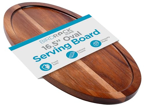 BIRDROCK HOME Acacia Wooden Cheese Serving Board with Handle - Charcuterie, Appetizers, Kitchen Platter, Grazing Board, Pizza, Meat, Bread, Cutting, Party, Food Display Tray - Espresso, 16.5, Oval