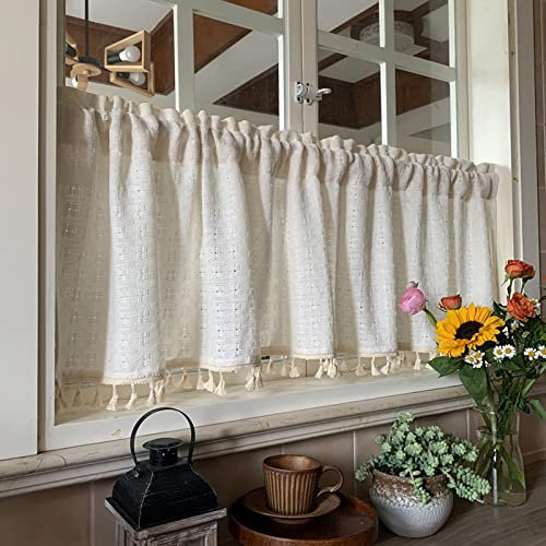 V3VOGUE Landhausstil Fenster Vorhänge - 1 STK Vintage Baumwollleinen Küche Kurze Gardinen - Weiche Haptik - Sichtschutz Und Staubdicht - Für Badezimmer, Möbel, Schrank, Scheibengardine