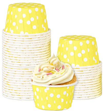 100 Pezzi Pirottini per Cupcake, Stampi in Carta per Cupcake Pirottini di Carta per Muffin ﻿Tazze da Forno usa e Getta per Matrimoni, Compleanni, Feste, Natale (Giallo)