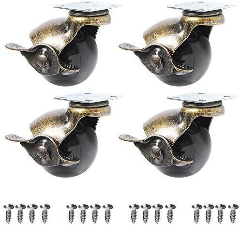 VOANZO 4 Pack 2 Inch Ball Caster Wheel 360 Degree Antique Brass Top Plate Casters for Furniture Cabinets Wheelchairs