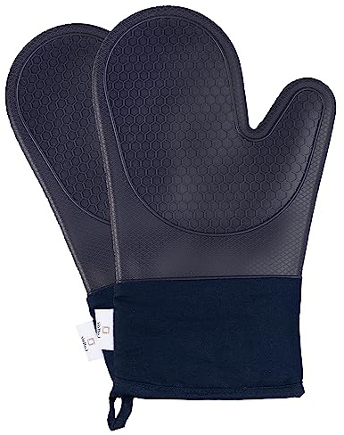 Silicone Oven Gloves Heat Resistant by Laffair - Blue Oven Gloves Silicone Oven Mitts Heat Resistant - Premium Non-Slip Design Kitchen Gloves