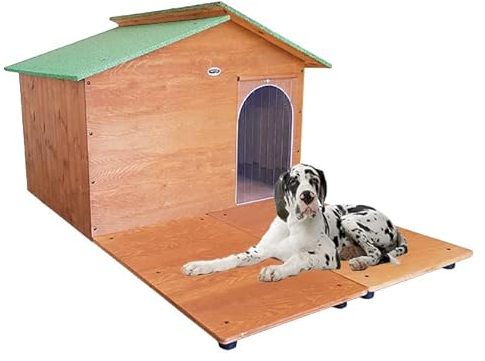 ORIGINAL LEGNO Hundehütten Hundehaus mit Terrasse Hundehöhle Aus Massiv Holz Echtholz Geshenk THERMOVORHANG Made in Italy Mod. XXXL - Extra Large