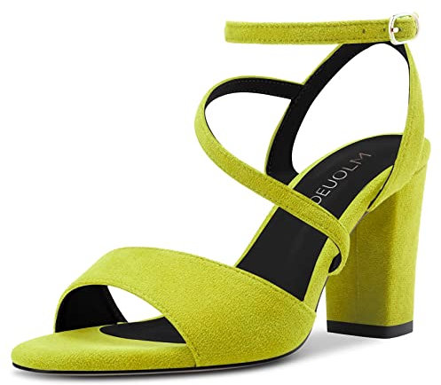 HDEUOLM Mujer Chunky Ancho Alto High Heel Abierta Punta Sandalias Correa Tobillo Casual Cute Zapatos Verde Lima 38 EU